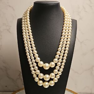 Vintage Triple Strand Pearl Necklace